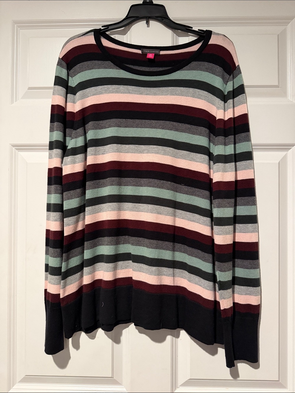 Vince Camuto Striped Long-Sleeve Crewneck Sweater - Mint, Blush, Burgundy, Black